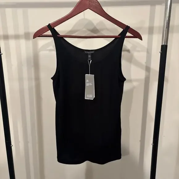 NWT EILEEN FISHER $98 Solid Black Stretch Silk Jersey Tank Top Petite PL/PG - Picture 2 of 6